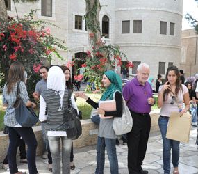 Bishop Madden, priests from Baltimore visit college in West Bank