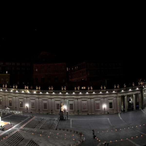 Pope leads Way of the Cross in empty, torch-lit St. Peter’s Square