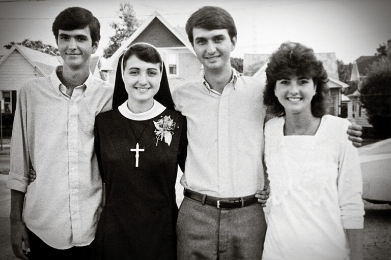 From left, the Lewandowski siblings: Joseph, Sister Mary Francis, Bruce and Paula in 1987. (Courtesy Lewandowski family)