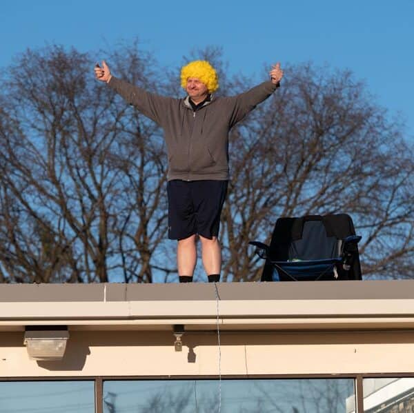 IHM pastor takes to roof of parish school in fundraiser for Blessed Mother statue