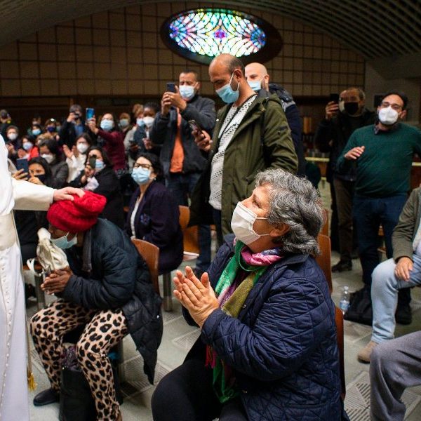 Pope celebrates name day at Vatican vaccination clinic