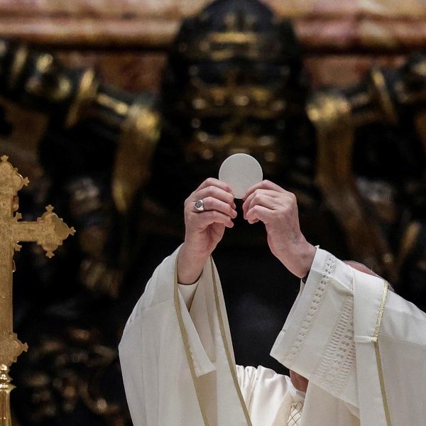 Eucharist is bread of sinners, not reward of saints, pope says