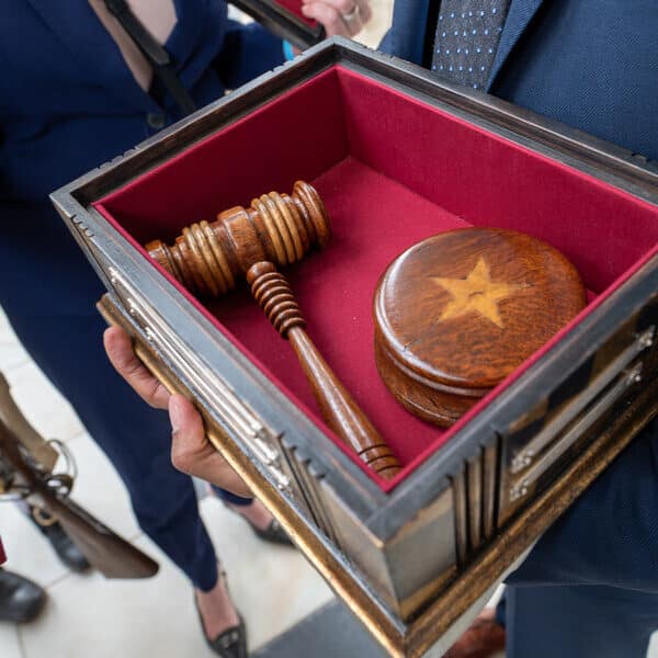 Gavel set symbolic of liberty created from historic wood