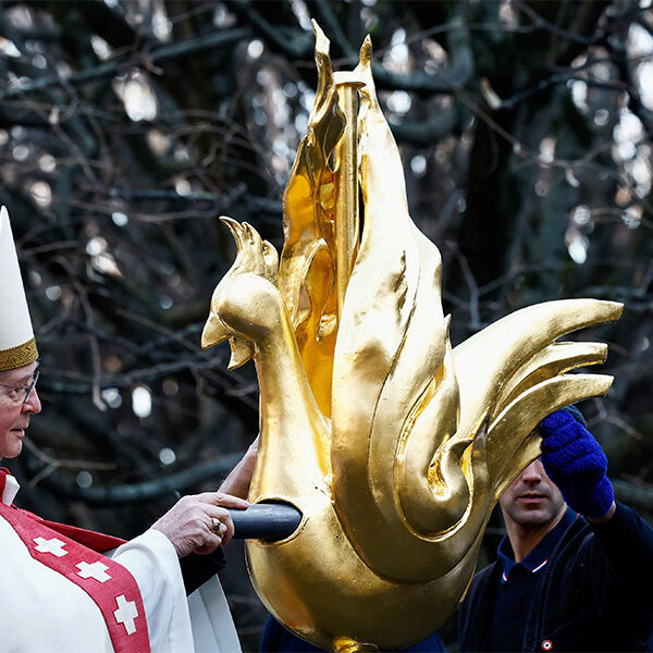 An iconic cockerel is once again watching over Notre Dame in Paris on top of its cross