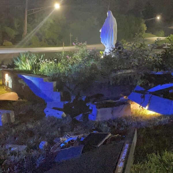 Accident damages property at Edgewater parish; Marian statue spared