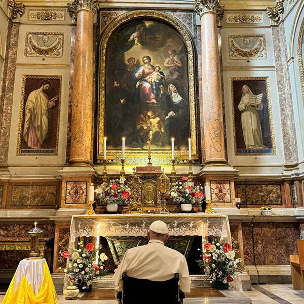 Pope prays at tomb of St. Monica on her feast day