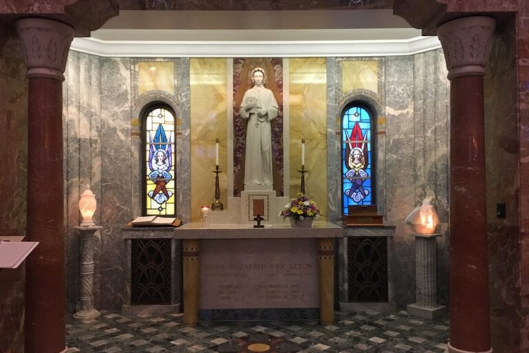 A statue of St. Elizabeth Ann Seton at the Seton Shrine