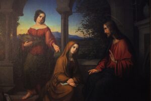 Painting of Martha and Mary during their visit with Jesus