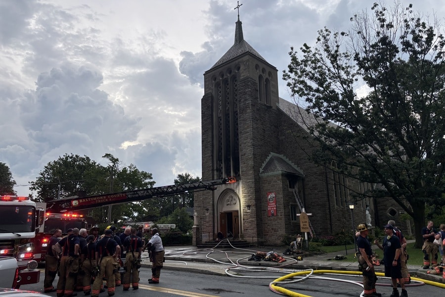 Two-alarm fire damages St. Rita Church 