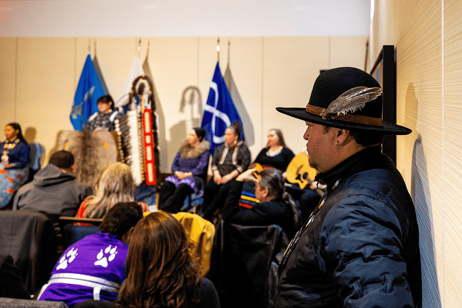Tim Catcheway of Manitoba listens during news conference