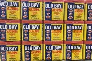 Stacks of Old Bay canisters