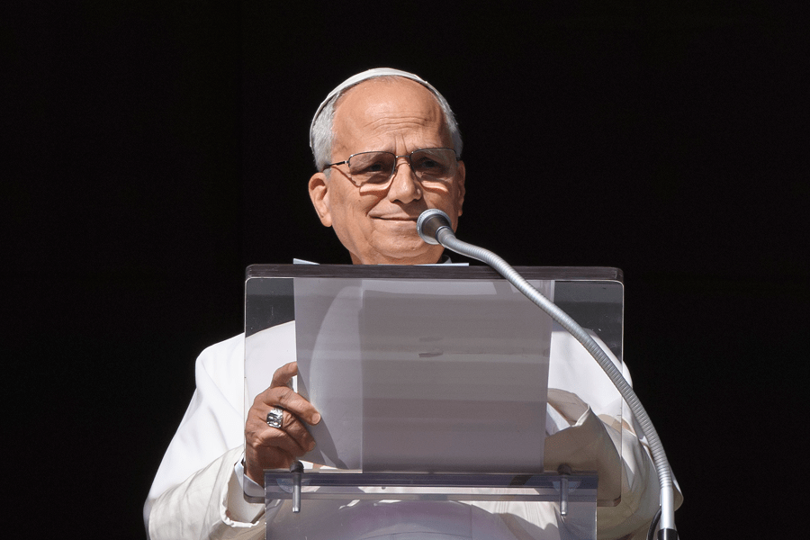 Pope Leo XIV leads the recitation of the Angelus prayer