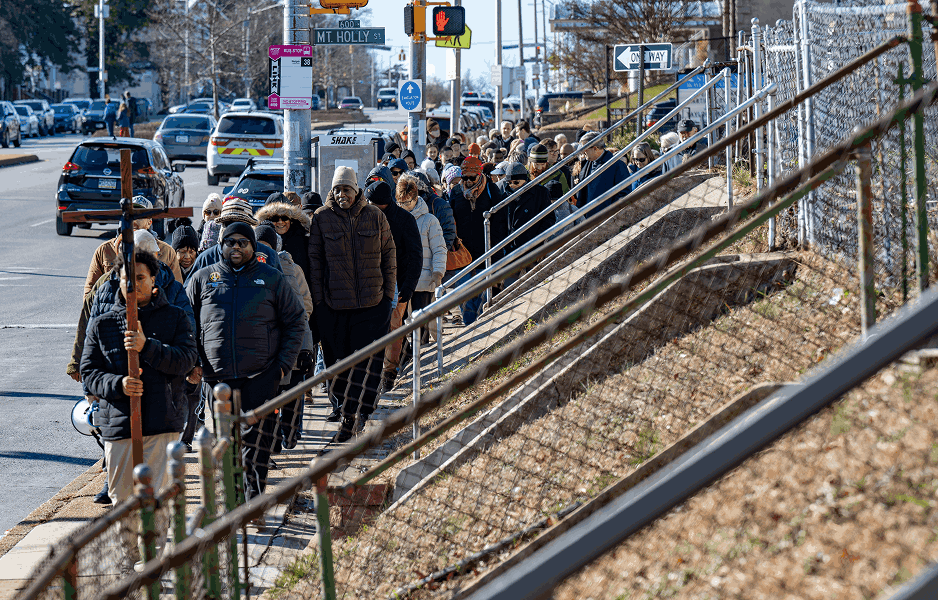Participants gathered for the thirteenth annual Rev. Dr. Martin Luther King Jr. and Monsignor Edward Michael Miller Prayer Service and Peace Walk, which took place Jan. 19 at St. Bernardine Catholic Church in West Baltimore, process down Edmondson Avenue