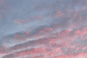 Pink streaks across a pale blue ksy at sunrise