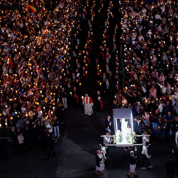 Pope Leo XIV leads thousands in candlelight rosary procession in Lourdes