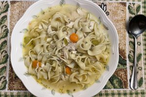 Bowl of chicken noodle soup