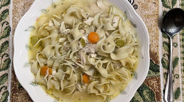 Bowl of chicken noodle soup