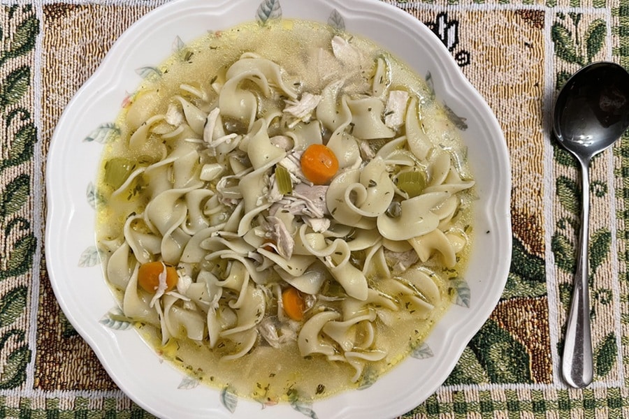 Bowl of chicken noodle soup